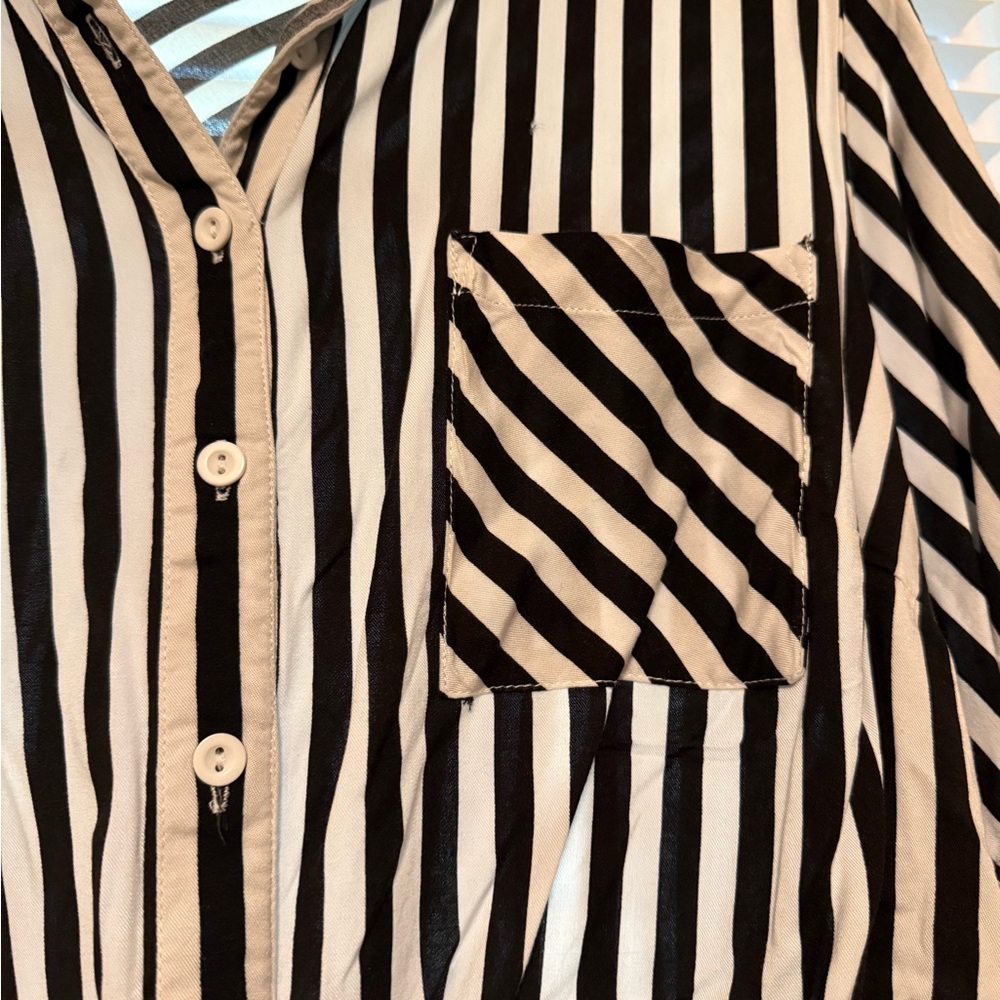 Torrid Black and White Striped Button Down Shirt